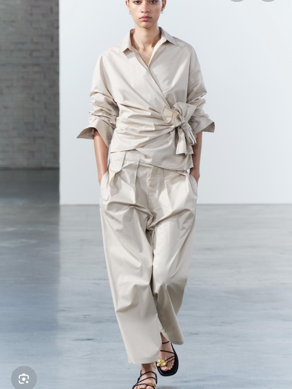 Zara Beige Wrap Blouse and Wide-Leg Pants Set